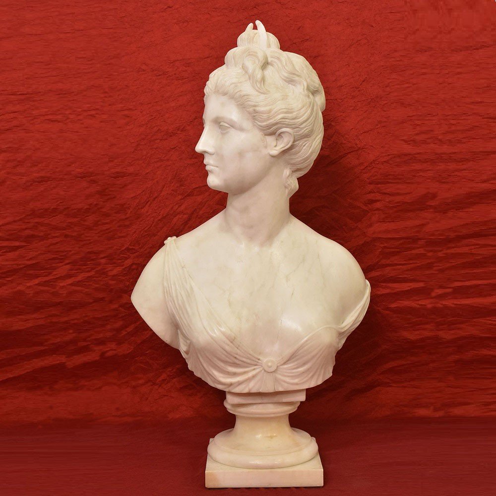 SCULTURE ANTICHE IN MARMO, SCULTURA ANTICA DI DONNA, DIANA, HUDON, EPOCA XIX SECOLO. (STMA76)-photo-2