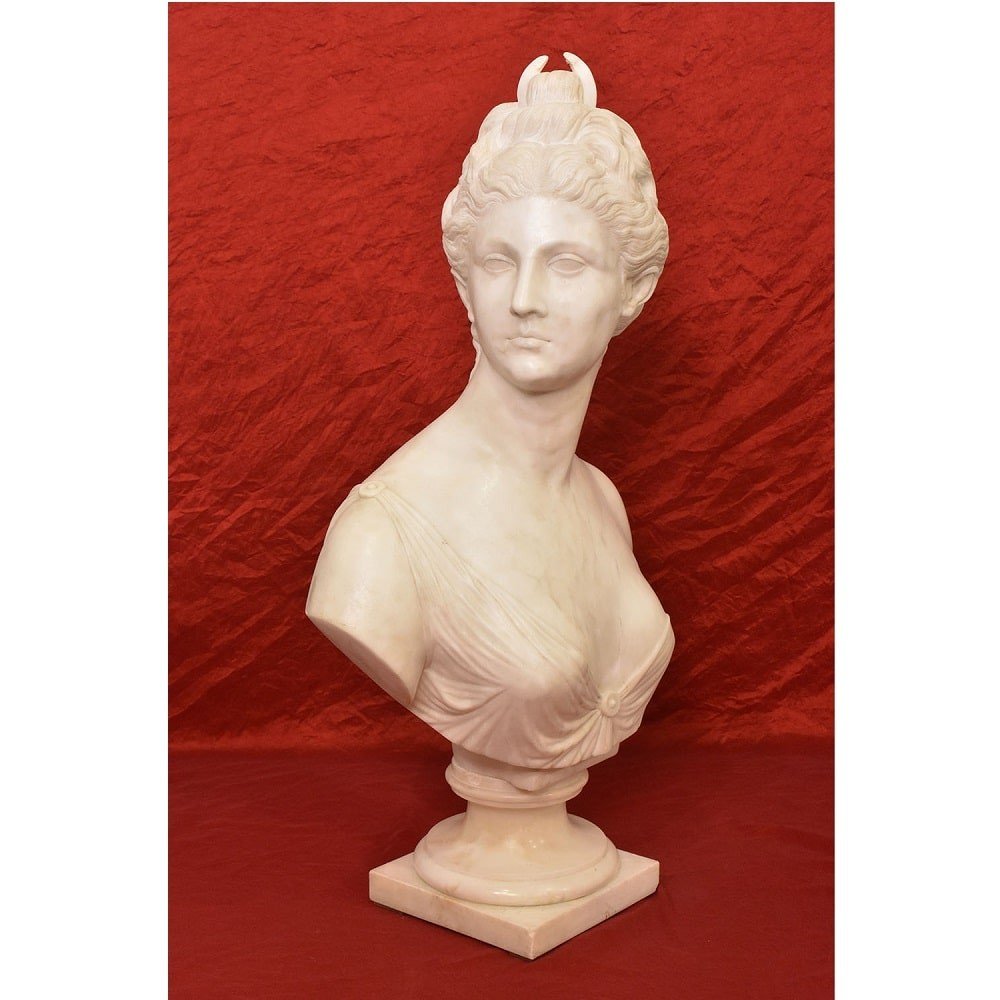 SCULTURE ANTICHE IN MARMO, SCULTURA ANTICA DI DONNA, DIANA, HUDON, EPOCA XIX SECOLO. (STMA76)-photo-3