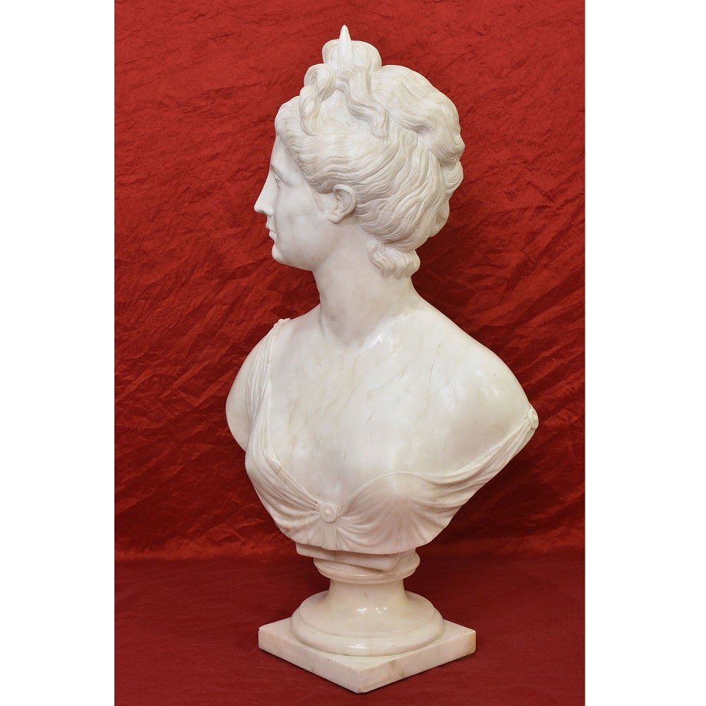 SCULTURE ANTICHE IN MARMO, SCULTURA ANTICA DI DONNA, DIANA, HUDON, EPOCA XIX SECOLO. (STMA76)-photo-4