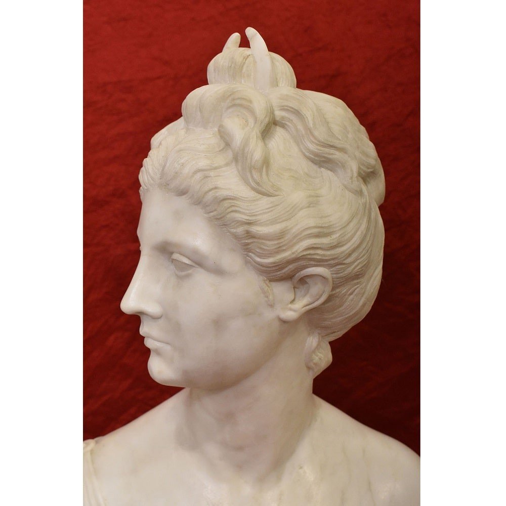 SCULTURE ANTICHE IN MARMO, SCULTURA ANTICA DI DONNA, DIANA, HUDON, EPOCA XIX SECOLO. (STMA76)-photo-1