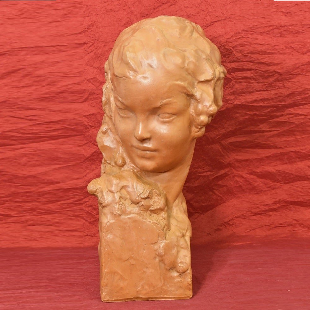 SCULTURE ART DECO IN TERRACOTTA, BUSTO DI DONNA, FIRMATA GENNARELLI, SCULTORE ITALIANO (STTE81)-photo-2