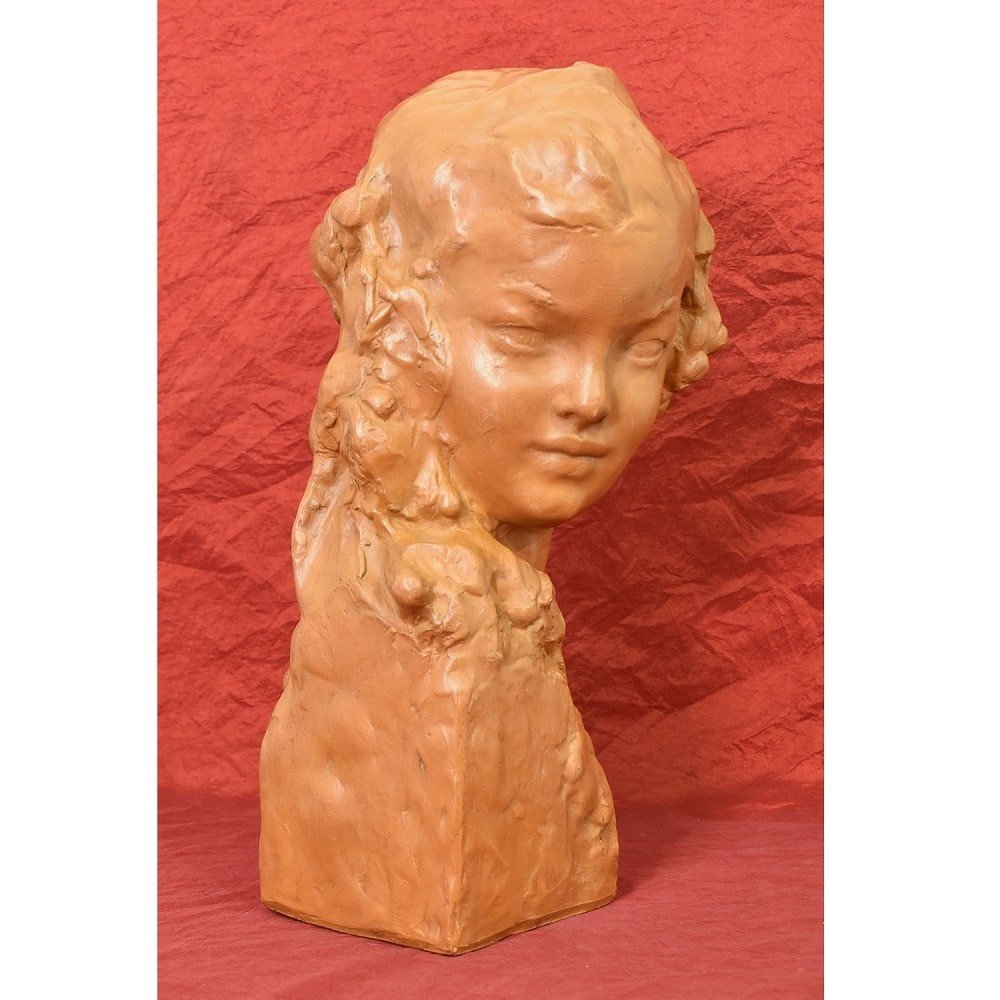 SCULTURE ART DECO IN TERRACOTTA, BUSTO DI DONNA, FIRMATA GENNARELLI, SCULTORE ITALIANO (STTE81)-photo-3