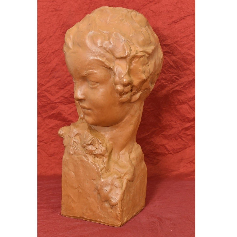 SCULTURE ART DECO IN TERRACOTTA, BUSTO DI DONNA, FIRMATA GENNARELLI, SCULTORE ITALIANO (STTE81)-photo-4