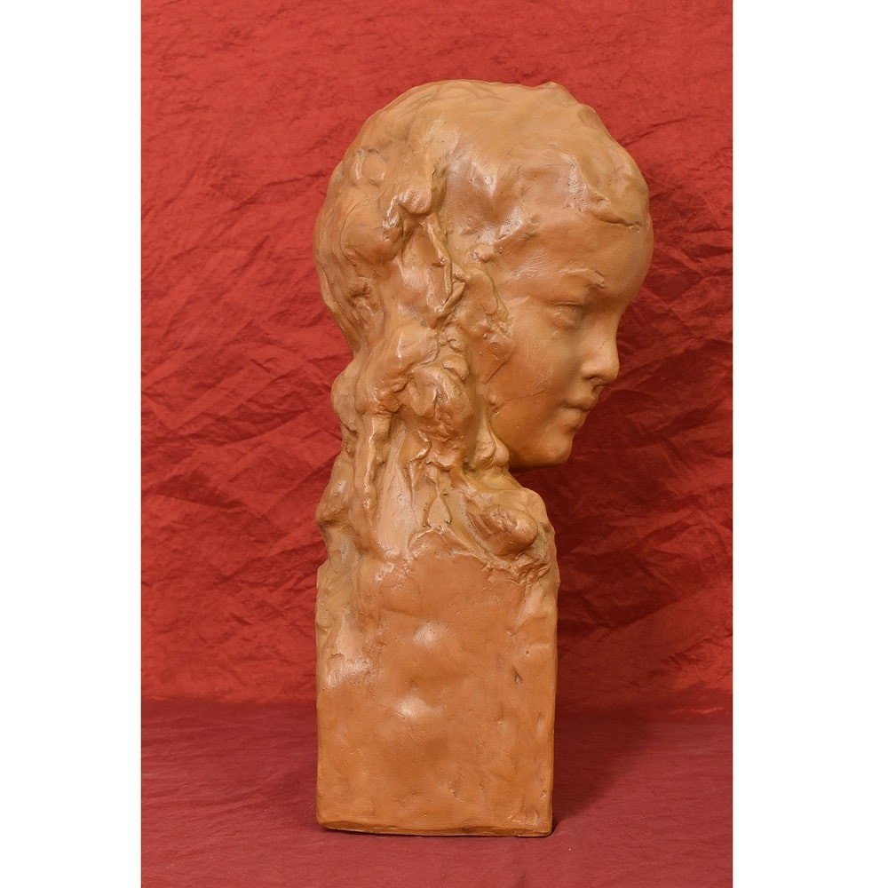 SCULTURE ART DECO IN TERRACOTTA, BUSTO DI DONNA, FIRMATA GENNARELLI, SCULTORE ITALIANO (STTE81)-photo-1