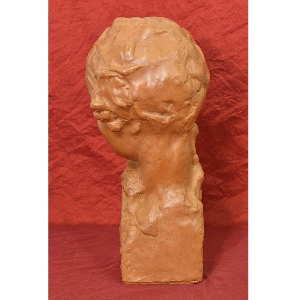 SCULTURE ART DECO IN TERRACOTTA, BUSTO DI DONNA, FIRMATA GENNARELLI, SCULTORE ITALIANO (STTE81)-photo-2