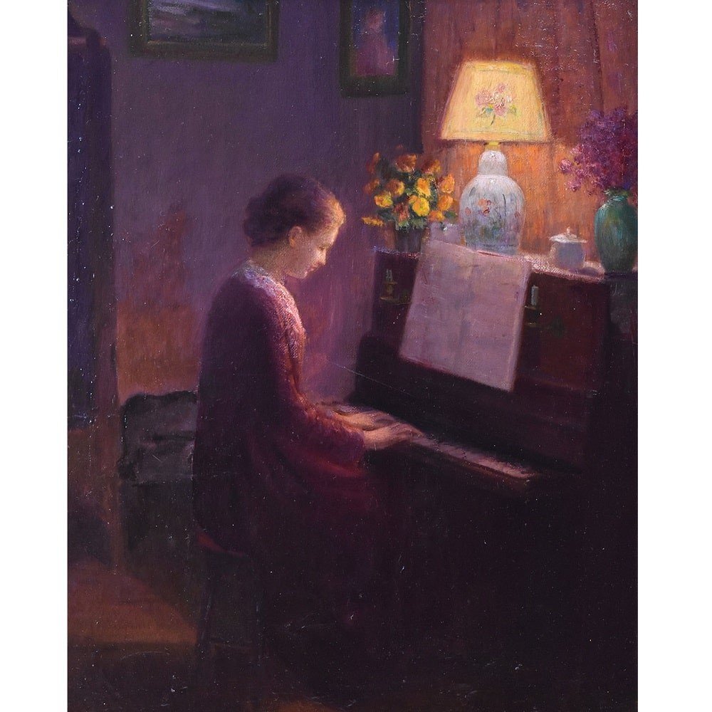 QUADRI ANTICHI, RITRATTI DI DONNA AL PIANOFORTE, METÀ DEL NOVECENTO. (QR574)-photo-2