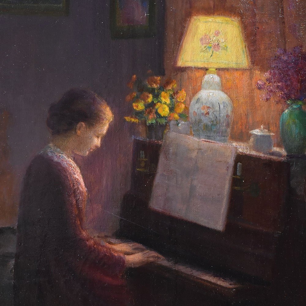 QUADRI ANTICHI, RITRATTI DI DONNA AL PIANOFORTE, METÀ DEL NOVECENTO. (QR574)-photo-3