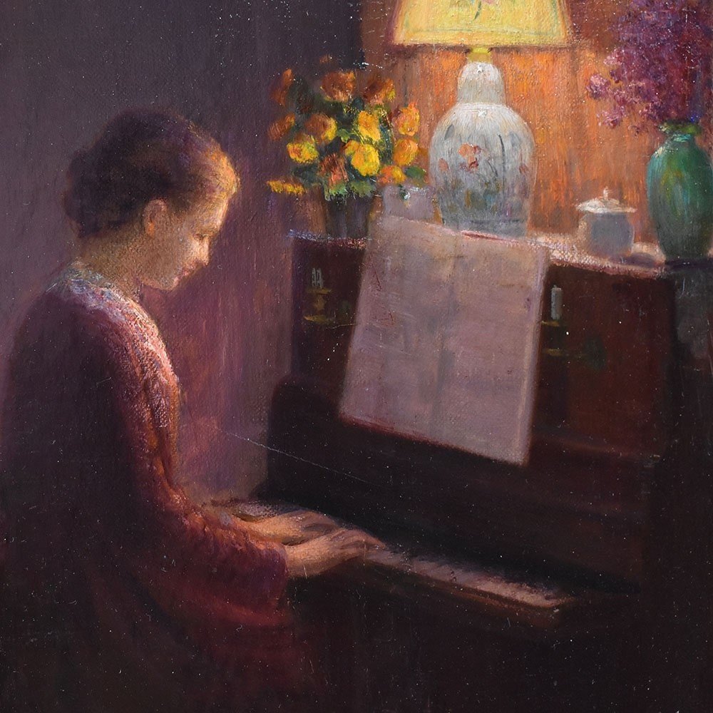 QUADRI ANTICHI, RITRATTI DI DONNA AL PIANOFORTE, METÀ DEL NOVECENTO. (QR574)-photo-4