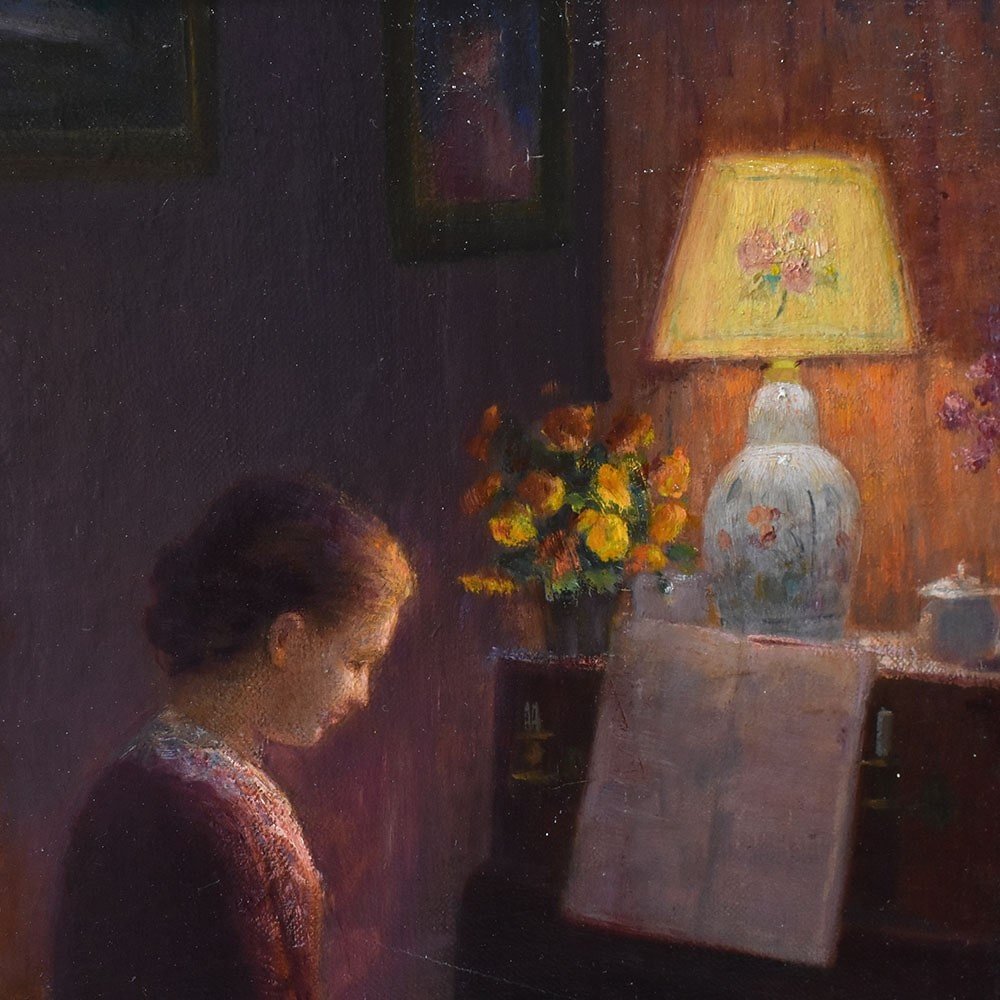 QUADRI ANTICHI, RITRATTI DI DONNA AL PIANOFORTE, METÀ DEL NOVECENTO. (QR574)-photo-1