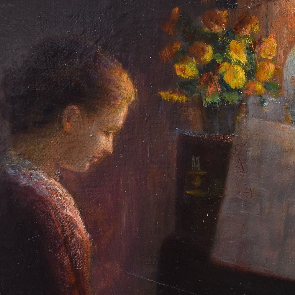 QUADRI ANTICHI, RITRATTI DI DONNA AL PIANOFORTE, METÀ DEL NOVECENTO. (QR574)-photo-3