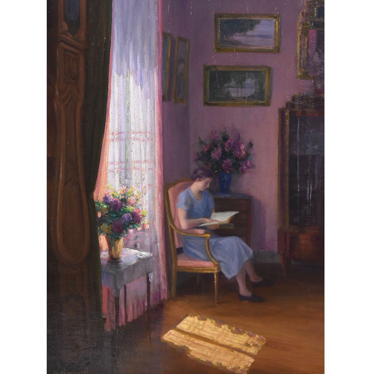 QUADRI ANTICHI, RITRATTI DI DONNA CHE LEGGE, METÀ DEL NOVECENTO. (QR575)-photo-2