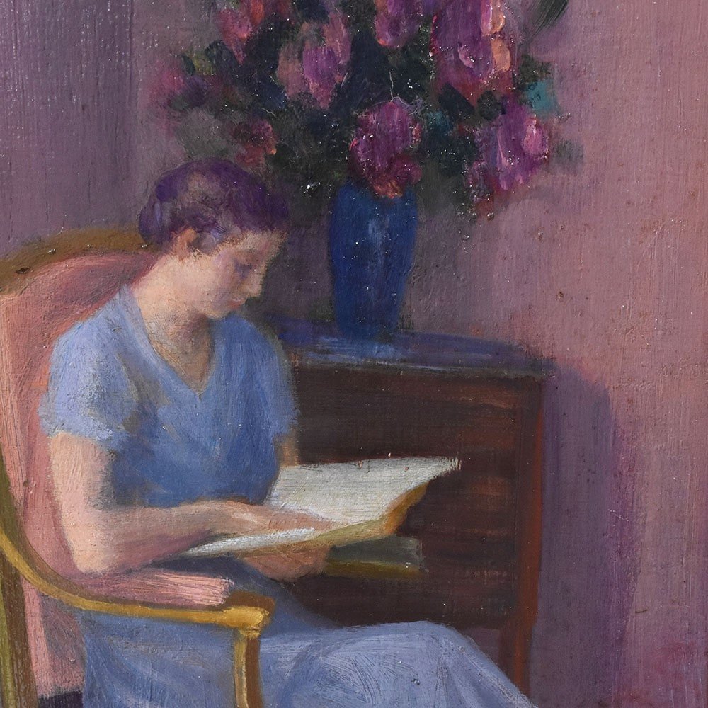 QUADRI ANTICHI, RITRATTI DI DONNA CHE LEGGE, METÀ DEL NOVECENTO. (QR575)-photo-4