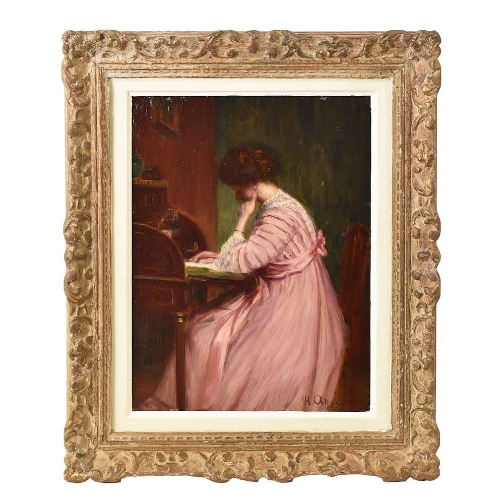 QUADRI ANTICHI, RITRATTI DI DONNA CHE LEGGE, LA LETTERA, METÀ DEL NOVECENTO. (QR578)