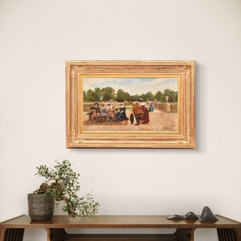 QUADRI ANTICHI, FILIPPO BARATTI, RITRATTI CON PERSONE ELEGANTI, OLIO SU TELA, XIX. (QR644)   -photo-2