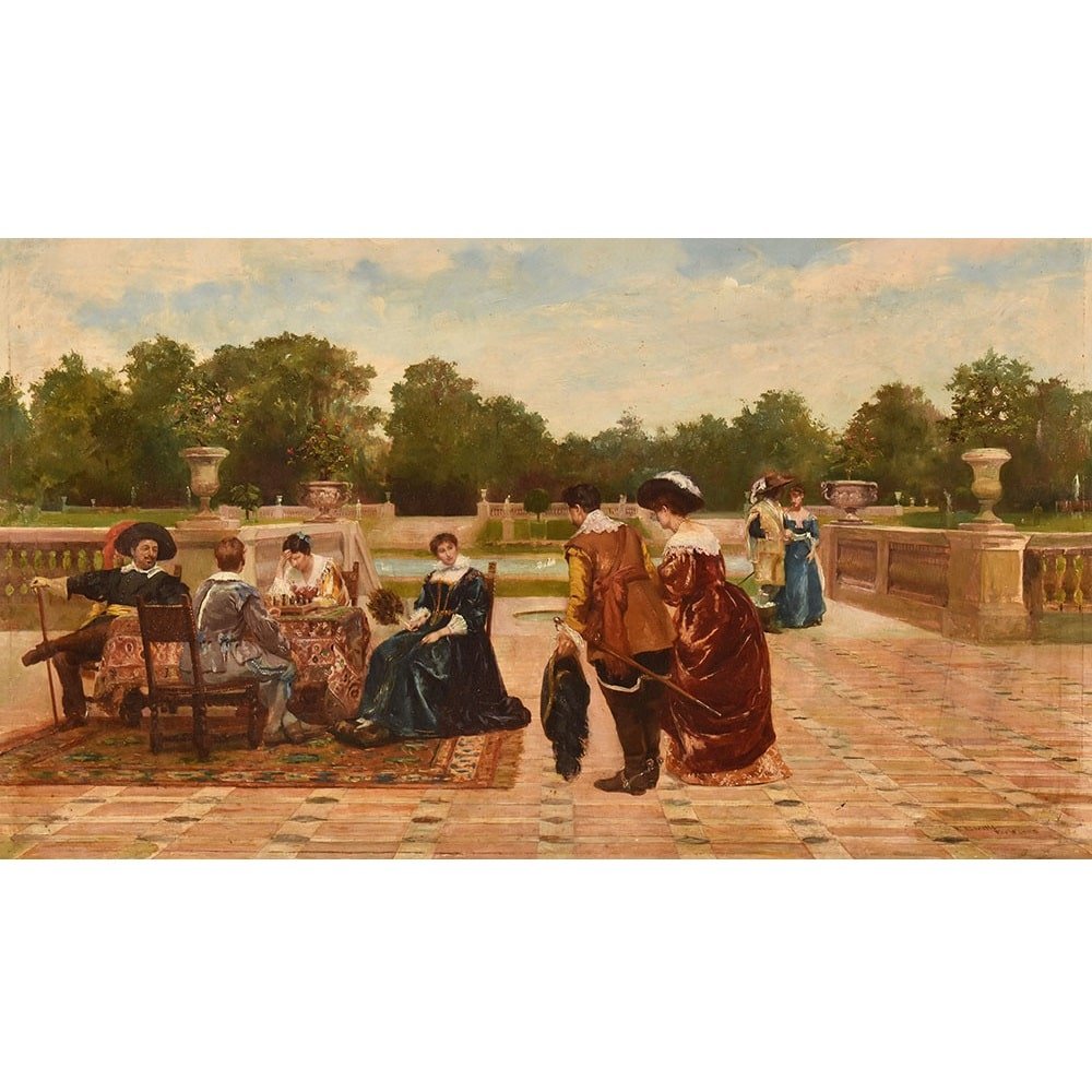 QUADRI ANTICHI, FILIPPO BARATTI, RITRATTI CON PERSONE ELEGANTI, OLIO SU TELA, XIX. (QR644)   -photo-3