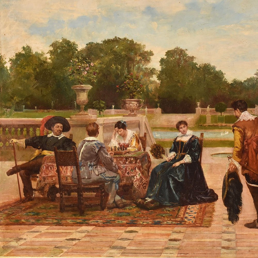 QUADRI ANTICHI, FILIPPO BARATTI, RITRATTI CON PERSONE ELEGANTI, OLIO SU TELA, XIX. (QR644)   -photo-4
