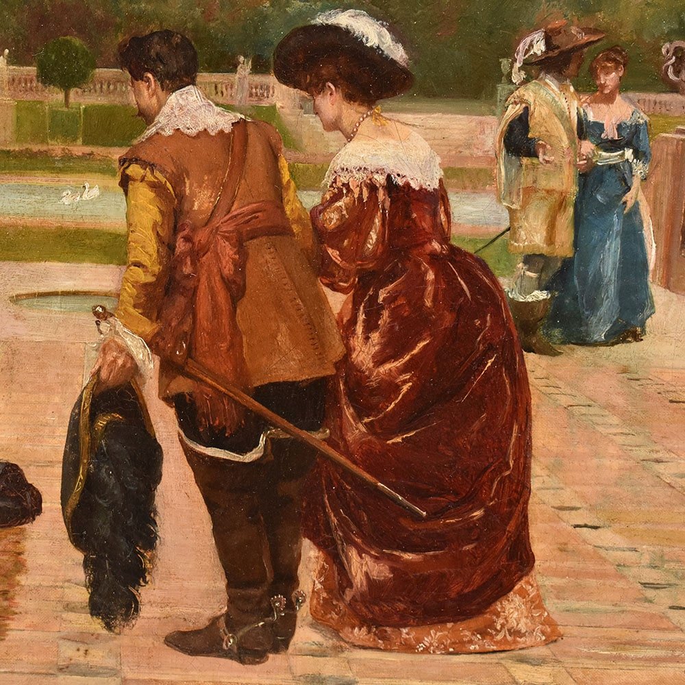 QUADRI ANTICHI, FILIPPO BARATTI, RITRATTI CON PERSONE ELEGANTI, OLIO SU TELA, XIX. (QR644)   -photo-1