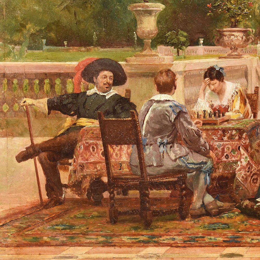 QUADRI ANTICHI, FILIPPO BARATTI, RITRATTI CON PERSONE ELEGANTI, OLIO SU TELA, XIX. (QR644)   -photo-2
