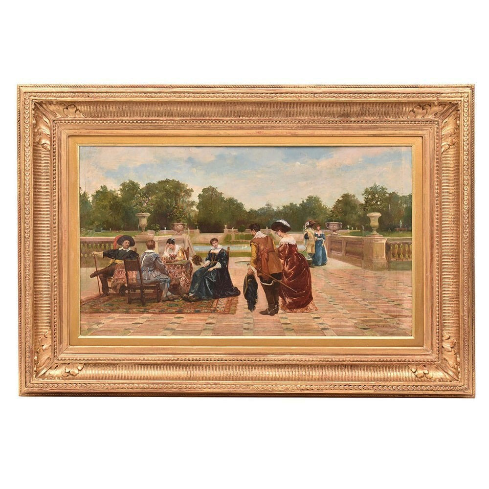 QUADRI ANTICHI, FILIPPO BARATTI, RITRATTI CON PERSONE ELEGANTI, OLIO SU TELA, XIX. (QR644)   