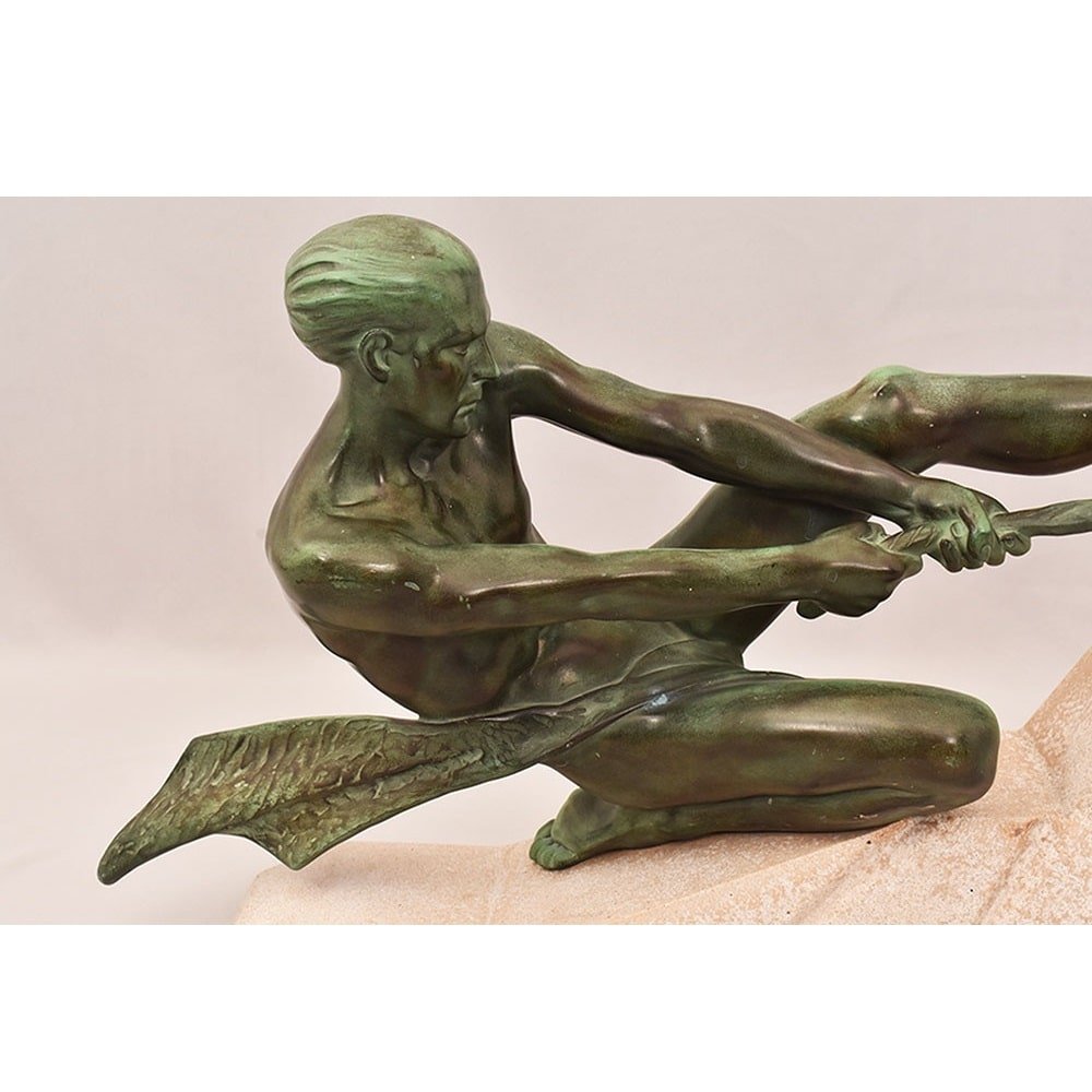 ANTICHE SCULTURE IN ANTIMONIO, MAX LE VERRIER, GUERRIERO, ART DECO, SCULTORE FRANCESE. (STAN92)-photo-3