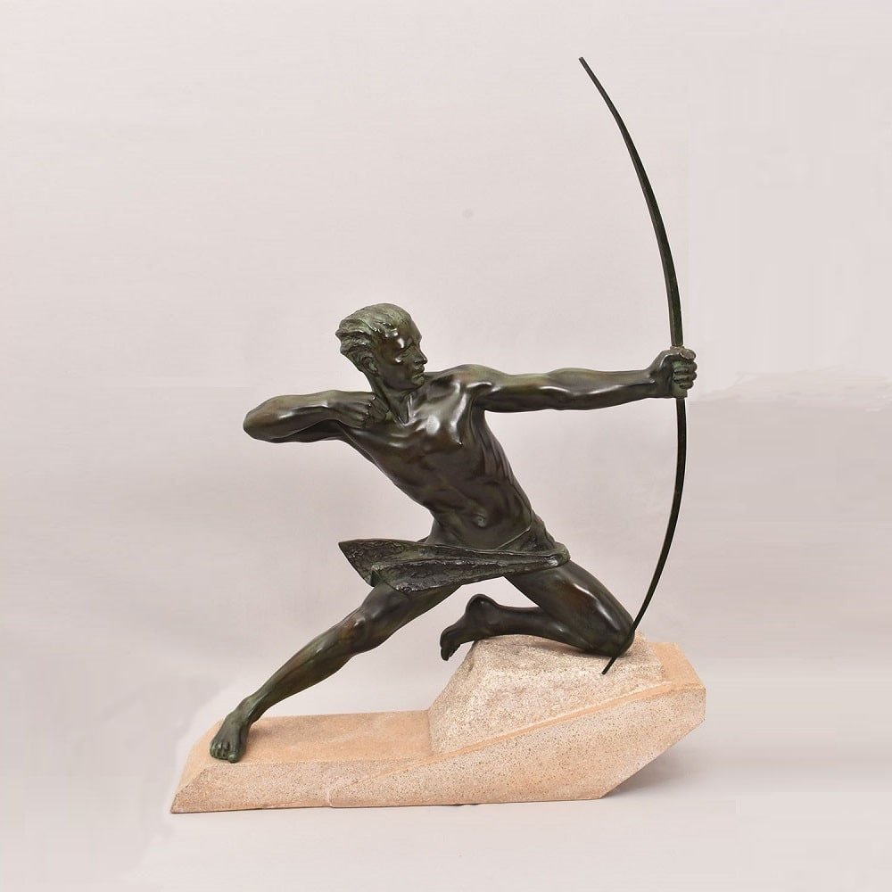 ANTICHE SCULTURE IN ANTIMONIO, MAX LE VERRIER, ARCIERE, ART DECO, SCULTORE FRANCESE. (STAN90)-photo-2