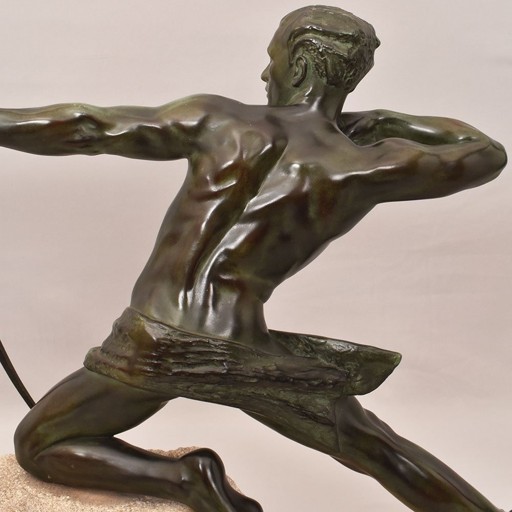 ANTICHE SCULTURE IN ANTIMONIO, MAX LE VERRIER, ARCIERE, ART DECO, SCULTORE FRANCESE. (STAN90)-photo-1