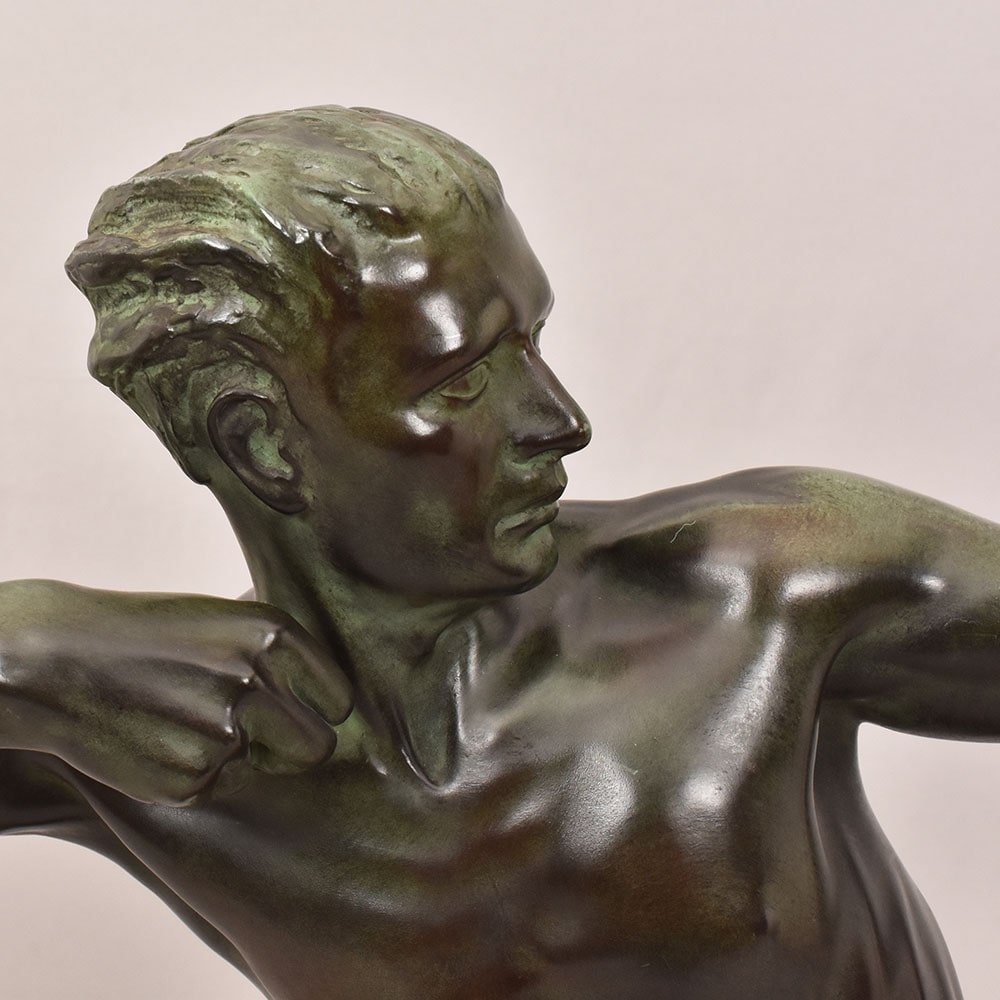 ANTICHE SCULTURE IN ANTIMONIO, MAX LE VERRIER, ARCIERE, ART DECO, SCULTORE FRANCESE. (STAN90)-photo-3