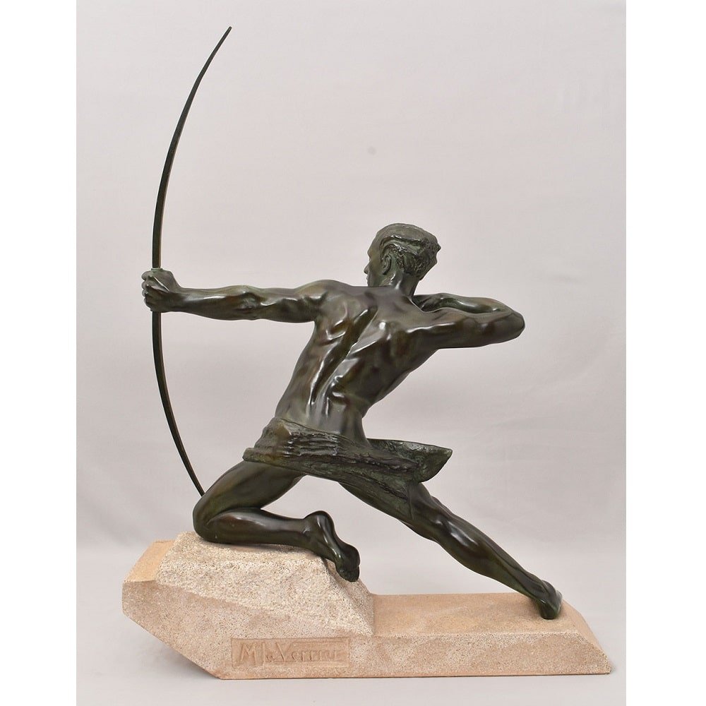 ANTICHE SCULTURE IN ANTIMONIO, MAX LE VERRIER, ARCIERE, ART DECO, SCULTORE FRANCESE. (STAN90)-photo-4