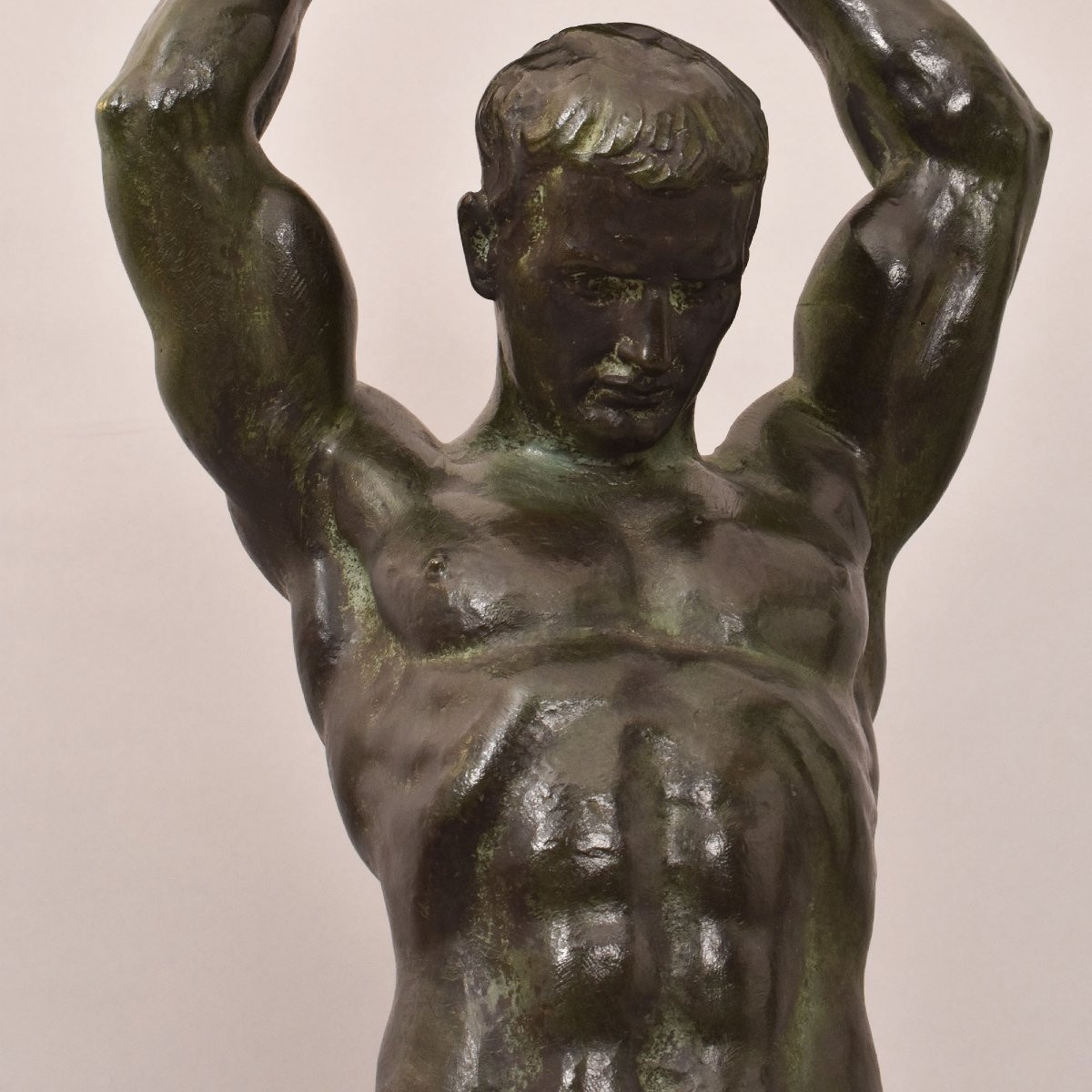 Antiche Sculture In Bronzo, Uomo, Guerriero,  Art Deco, XX Secolo. (STB91)-photo-4