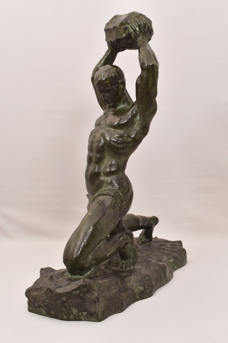 Antiche Sculture In Bronzo, Uomo, Guerriero,  Art Deco, XX Secolo. (STB91)-photo-2