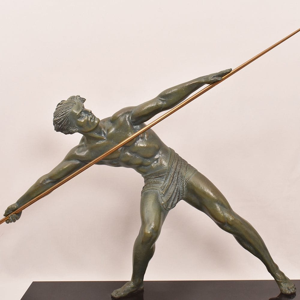 ANTICHE SCULTURE FRANCESI IN ANTIMONIO, CHIPARUS, GUERRIERO CON LANCIA, ART DECO. (STAN93)-photo-3