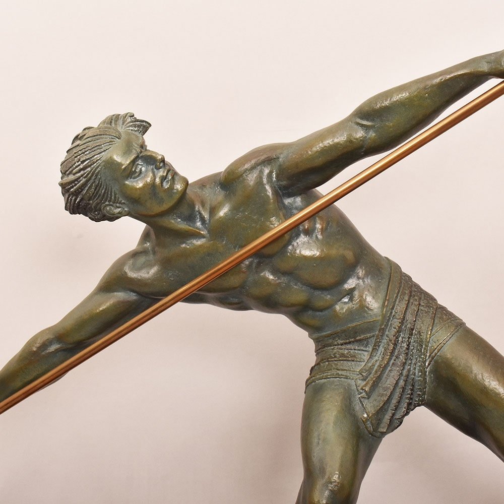 ANTICHE SCULTURE FRANCESI IN ANTIMONIO, CHIPARUS, GUERRIERO CON LANCIA, ART DECO. (STAN93)-photo-4