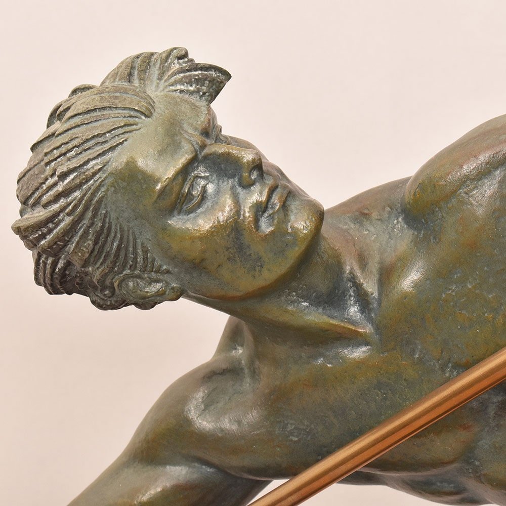 ANTICHE SCULTURE FRANCESI IN ANTIMONIO, CHIPARUS, GUERRIERO CON LANCIA, ART DECO. (STAN93)-photo-1
