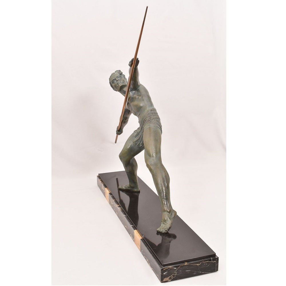 ANTICHE SCULTURE FRANCESI IN ANTIMONIO, CHIPARUS, GUERRIERO CON LANCIA, ART DECO. (STAN93)-photo-3