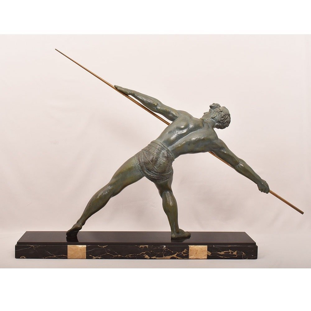 ANTICHE SCULTURE FRANCESI IN ANTIMONIO, CHIPARUS, GUERRIERO CON LANCIA, ART DECO. (STAN93)-photo-5