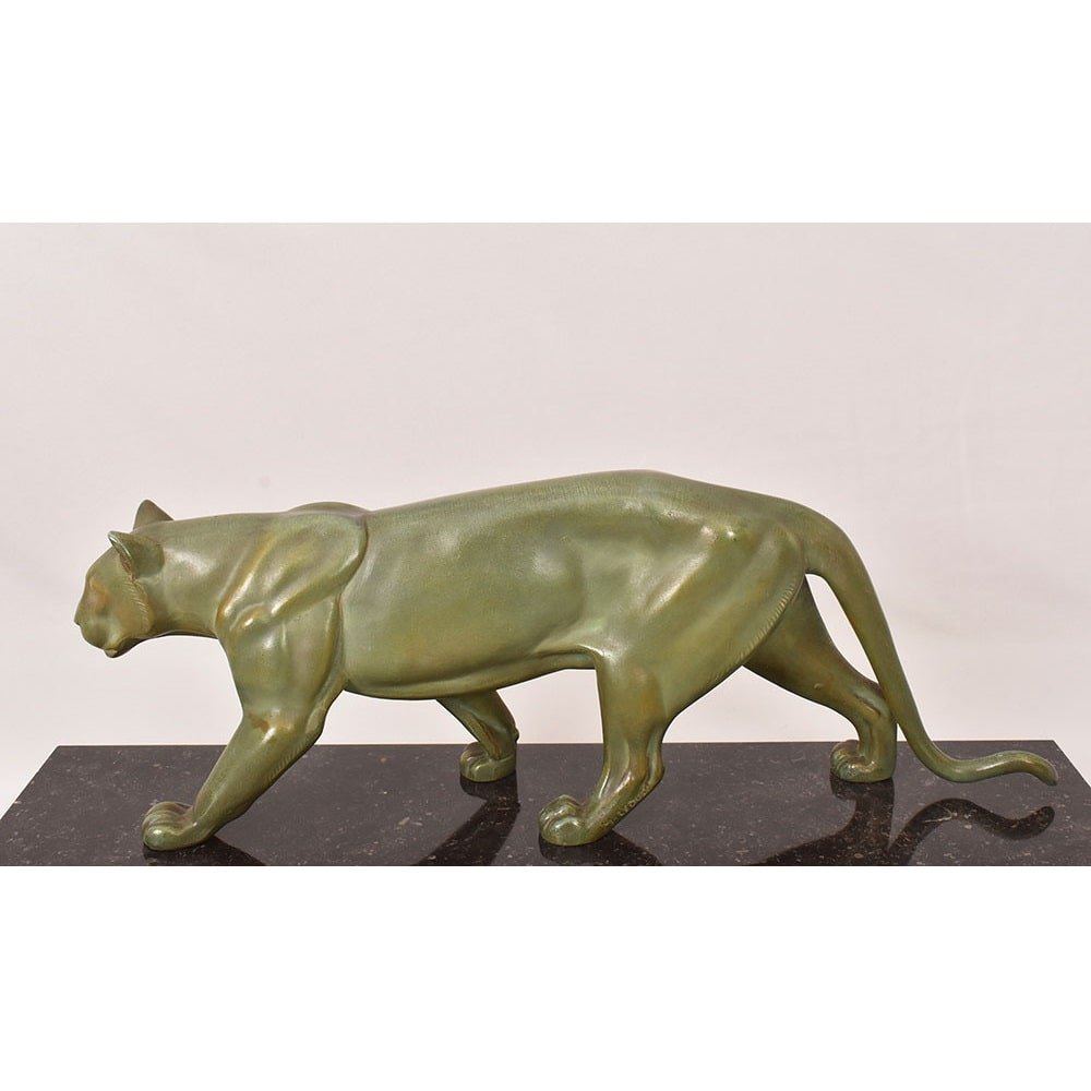 ART DÉCO, ANTICHE SCULTURE IN ANTIMONIO, PANTERA, MARCEL LEDUCQ, SCULTORE FRANCESE. (STAN95)-photo-2