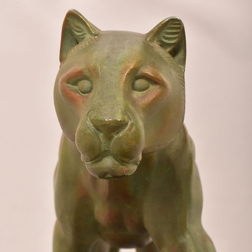 ART DÉCO, ANTICHE SCULTURE IN ANTIMONIO, PANTERA, MARCEL LEDUCQ, SCULTORE FRANCESE. (STAN95)-photo-1