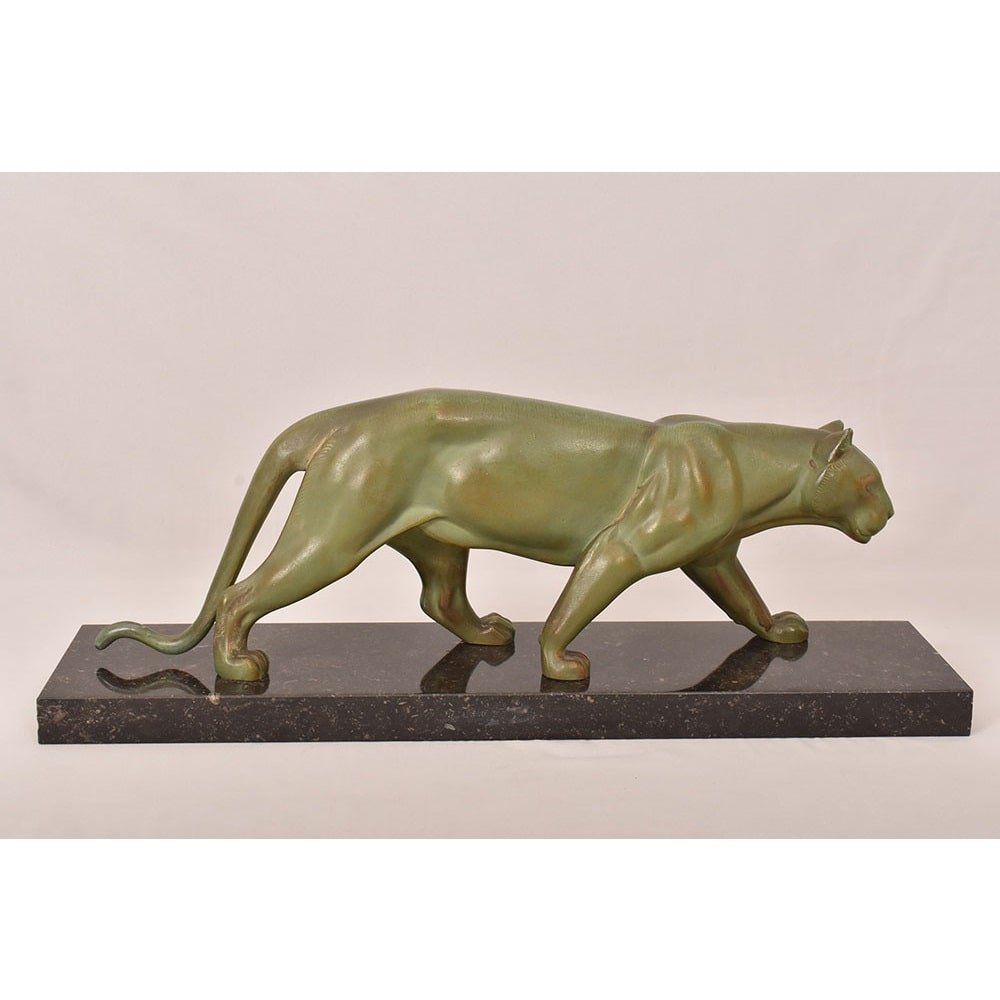 ART DÉCO, ANTICHE SCULTURE IN ANTIMONIO, PANTERA, MARCEL LEDUCQ, SCULTORE FRANCESE. (STAN95)-photo-6