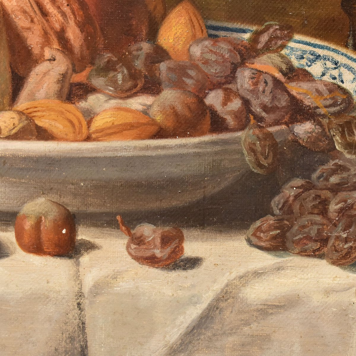 DIPINTI ANTICHI, NATURA MORTA CON FRUTTA E FORMAGGIO, OLIO SU TELA, XIX SECOLO. (QNM654)-photo-1