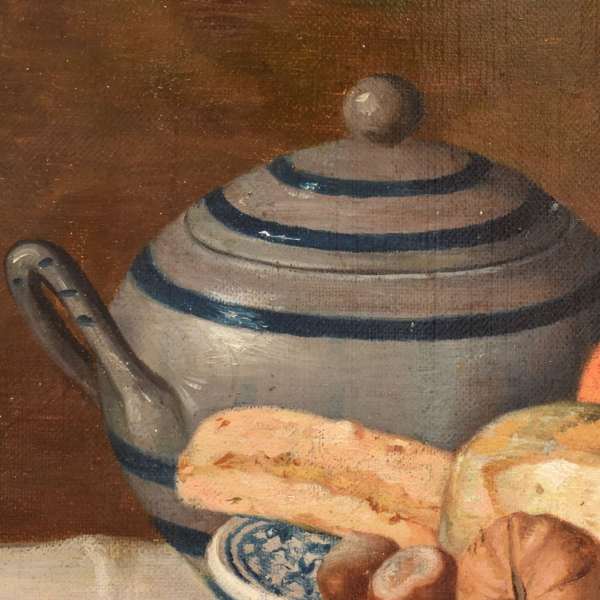 DIPINTI ANTICHI, NATURA MORTA CON FRUTTA E FORMAGGIO, OLIO SU TELA, XIX SECOLO. (QNM654)-photo-2
