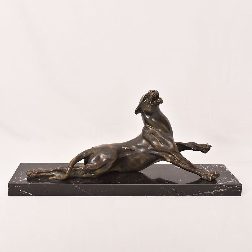 ANTICHE SCULTURE IN BRONZO, LEONESSA FERITA, CHARLES VALTON, SCULTORE FRANCESE, XIX. (STB96)-photo-2