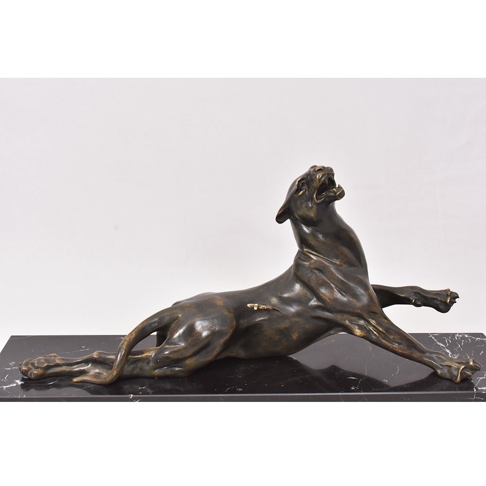 ANTICHE SCULTURE IN BRONZO, LEONESSA FERITA, CHARLES VALTON, SCULTORE FRANCESE, XIX. (STB96)-photo-3