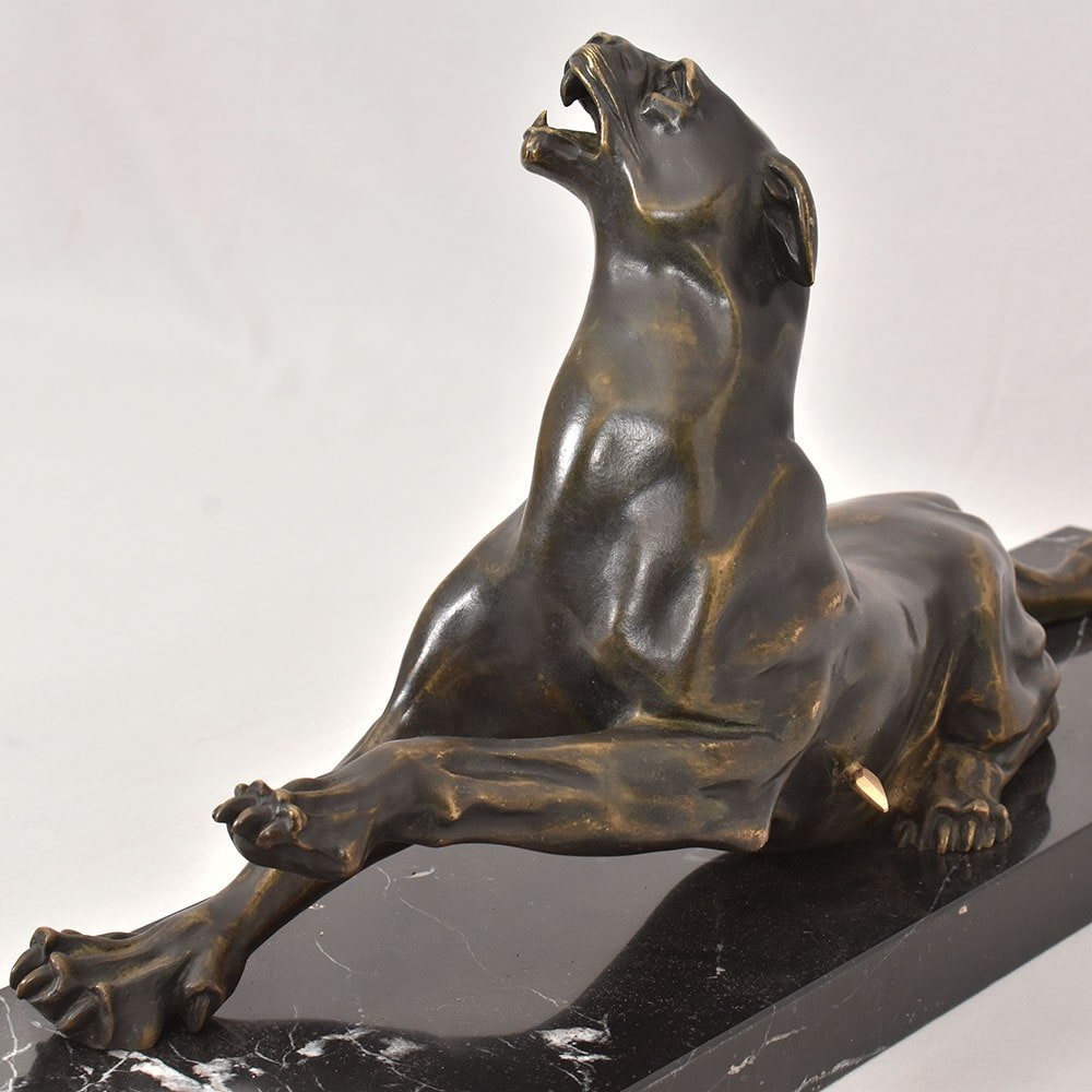 ANTICHE SCULTURE IN BRONZO, LEONESSA FERITA, CHARLES VALTON, SCULTORE FRANCESE, XIX. (STB96)-photo-2