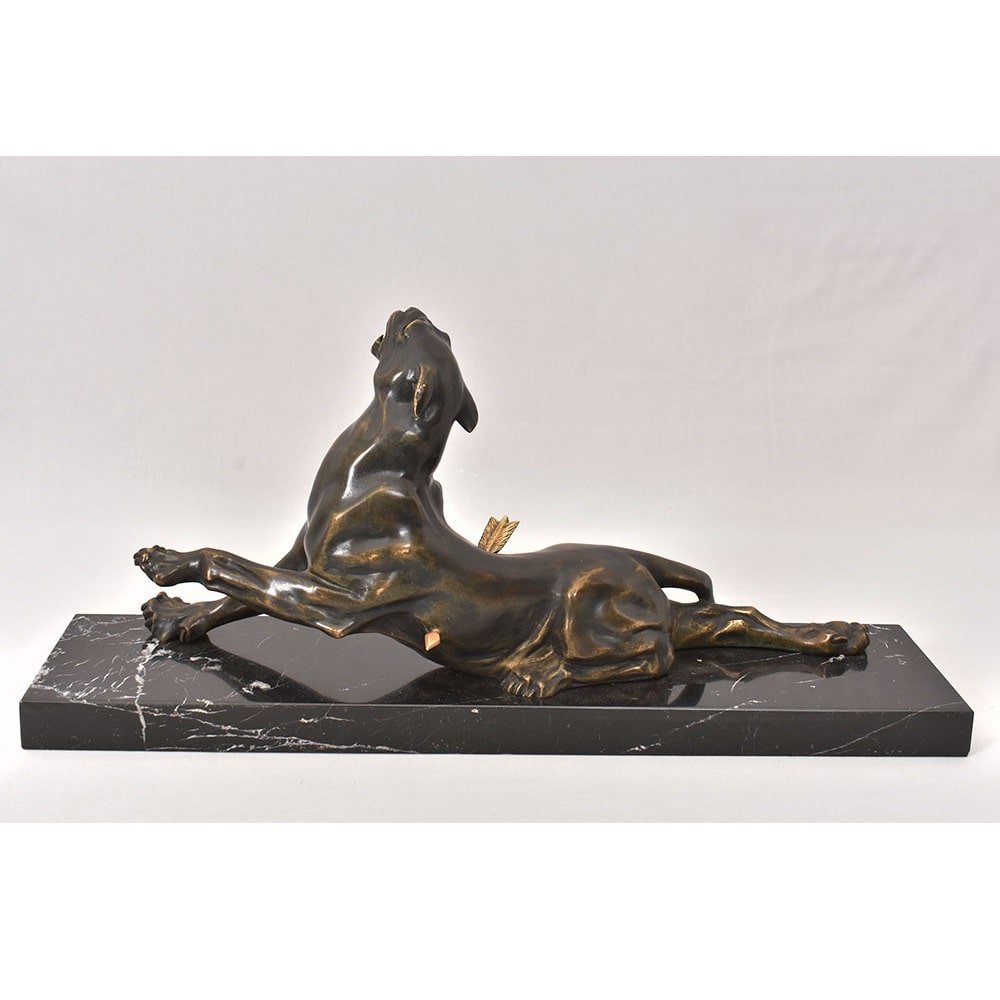 ANTICHE SCULTURE IN BRONZO, LEONESSA FERITA, CHARLES VALTON, SCULTORE FRANCESE, XIX. (STB96)-photo-5