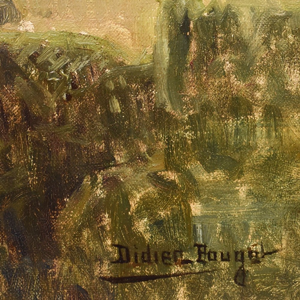 DIPINTI ANTICHI PAESAGGI E FIUME, VALLE DI CORREZE, DIDIER POUGET,  TELA, INIZIO XX. (QP657)-photo-4