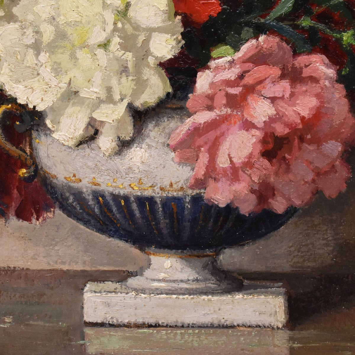 QUADRI ANTICHI, ART DECO, NATURA MORTA CON FIORI DI GAROFANI, OLIO SU TELA, XX SECOLO. (QF663)-photo-1