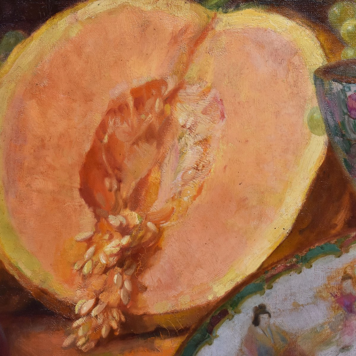 DIPINTI ANTICHI, NATURA MORTA CON FRUTTA, UVA, CILIEGIE E ZUCCA, OLIO SU TELA, XIX. (QNM666)-photo-1