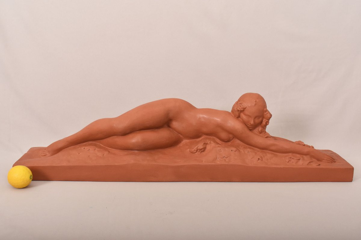 SCULTURE ART DECO IN TERRACOTTA, NUDO DI DONNA DISTESA, AMEDEO GENNARELLI. (STTE97)-photo-2