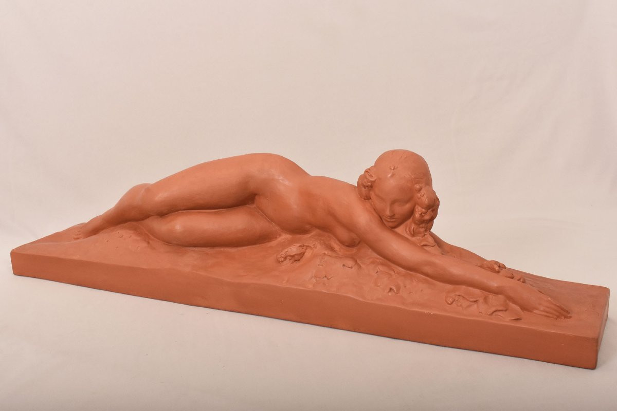 SCULTURE ART DECO IN TERRACOTTA, NUDO DI DONNA DISTESA, AMEDEO GENNARELLI. (STTE97)-photo-1
