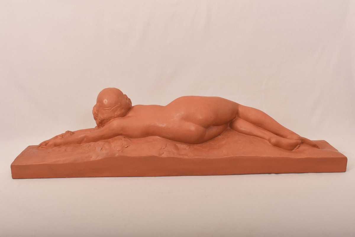 SCULTURE ART DECO IN TERRACOTTA, NUDO DI DONNA DISTESA, AMEDEO GENNARELLI. (STTE97)-photo-6
